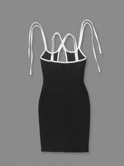 Black Halter Neck Cross-Strap Bandage Midi Dress