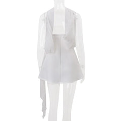 White Flare Solid Mini Dress With Scarf