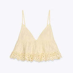 Yellow Eyelet V-neck Top And Shorts Set