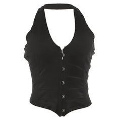 Black Halter Buckle Top