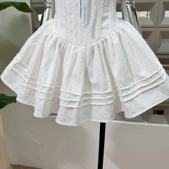 Embroidery Lace-up Crossover Strap Mini Dress