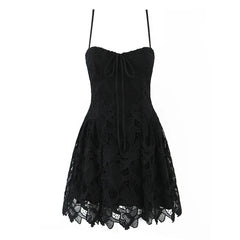 Lace Embroidered Spaghetti Strap Mini Dress