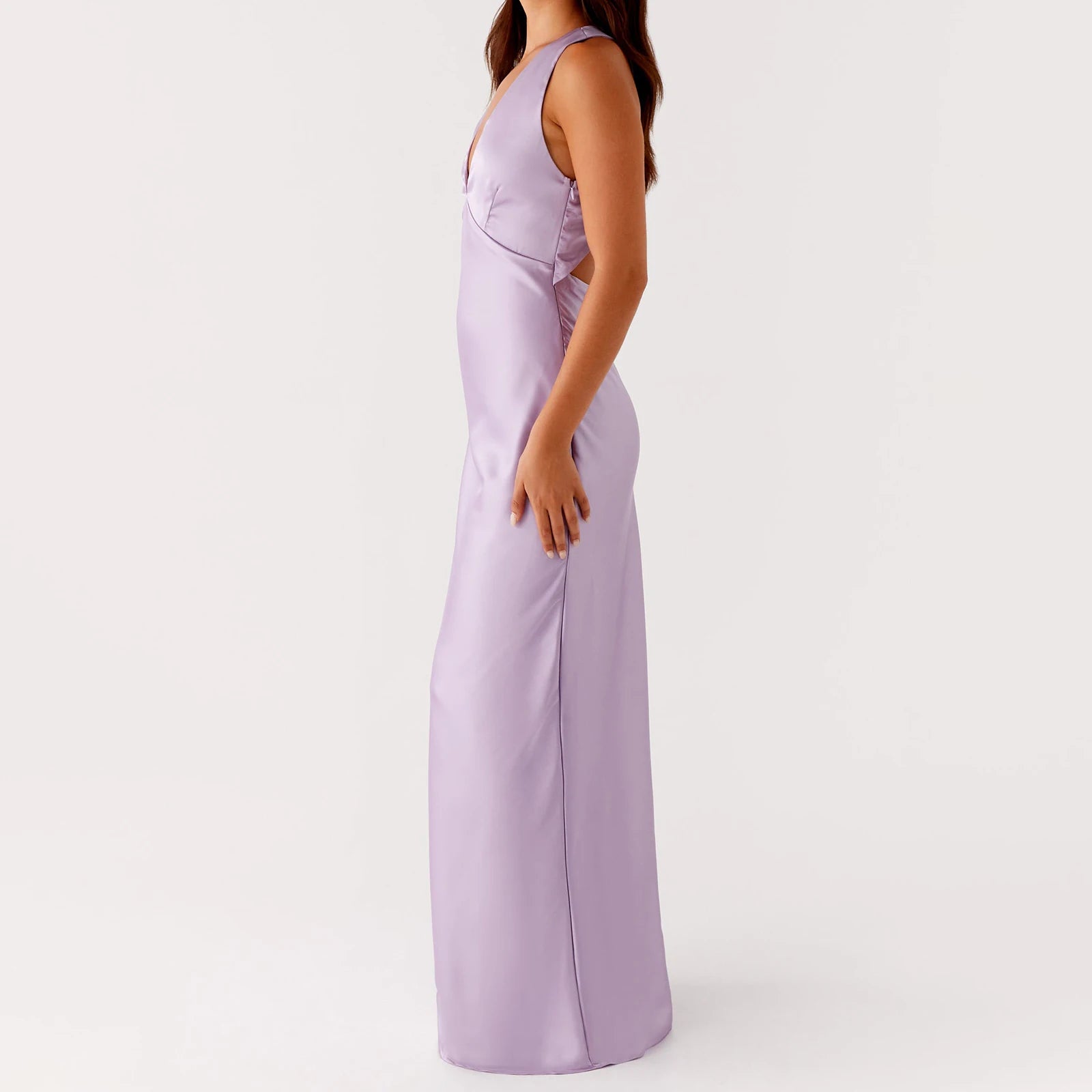 Lavender evening gown- side view
