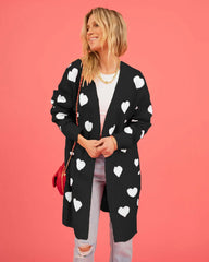 Hearts Print Long Cardigan