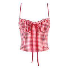 Ribbion Strap Gingham Crop Top