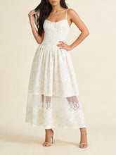 White Floral Milkmaid Cami Lace Mesh Hem Midi Dress