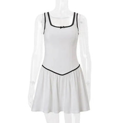 White Sleeveless With Black Trim Mini Dress