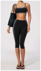 Two-Tone Contrast Seam Crop Top And Capri Leggings Set