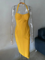 Orange Bandage Halter Midi Dress