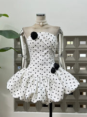 Strapless Polka Dot Flowers Mini Dress With Shorts