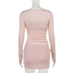 Round Neck 3-piece Long Sleeve T-shirt Mini Skirt Set