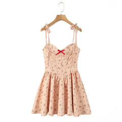 Orange Floral Print Bow  Tie Up Mini Dress