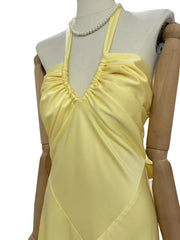 Yellow Satin Back Tie Up Maxi Dress