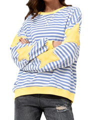 Star Appliques Striped Sweatshirt
