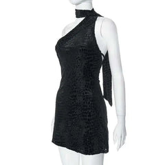Black Velvet One-Shoulder Mini Dress