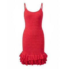 Knitted Ruffle Hem Spaghetti Strap Mini Dress