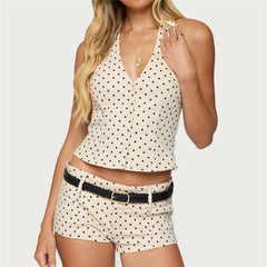 Polka Dot Halter Crop Top and Shorts Set
