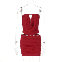 Hollow Out Strapless Crop Top And Mini Skirt Matching Set