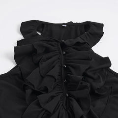 Black Ruffled Ruched Sleeveless Mini Dress