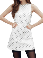 Dot Print Large Bow Open Back Mini Dress