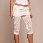 See-Through Lace Ruched Waist Capri Pants