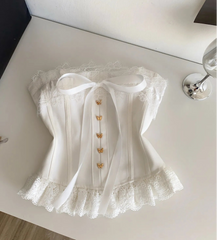 Strapless Elastic Ruffle Butterfly Button Corset