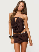 Hollow Out Strapless Crop Top And Mini Skirt Matching Set