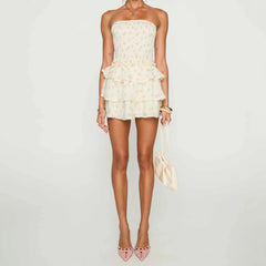 Strapless Floral Layered Tube Mini Dress