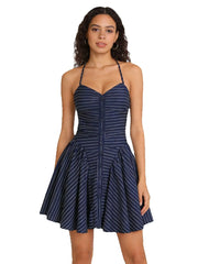 Blue Striped Halter Neck Short Dress