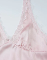 Halter Trim V-Neck Mini Satin Dress