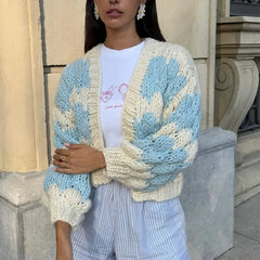 Color Block Long Sleeve Knit Short Cardigan