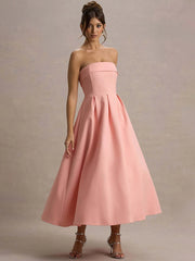 Strapless Solid Midi Dress