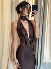 Halter Hollow Out Backless Satin Maxi Dress