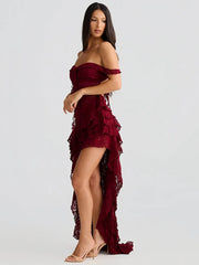 Lace Ruffle Irregular Open Back Midi Dress