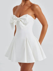Large Bow Strapless Flare Mini Dress