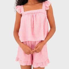 Ruffle Straps Stripe Top And Shorts Set