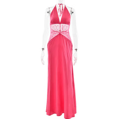 Satin Lace Patchwork V-neck Midi Dress