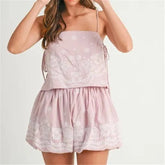 Embroidered Side Tie-Up Cami Top And Shorts Set