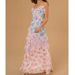 Floral Patchwork Ruffles Cami Maxi Dress