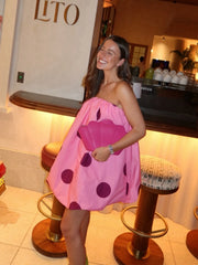 Sleeveless Polka Dot Puff Hem Mini Dress
