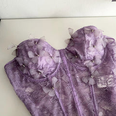 3D Butterfly Purple Strapless Corset