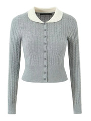Ribbed Long Sleeve Peter-pan Collar Top