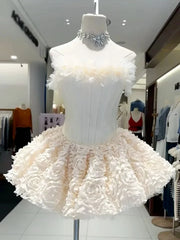 Tulle Strapless Corset 3D Flower Mini Dress