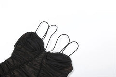 Black Ruched Strappy Mesh Midi Dress