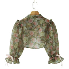 Green Floral Mesh Strapless A-line Mini Dress With Removable High Collar Bow Sleeves