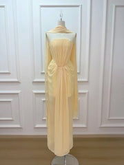 Strapless Folds Design Long Dress With Scarf