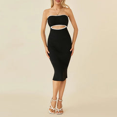 Strapless Striped Cutout Knitted Long Dress