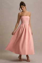 Strapless Solid Midi Dress
