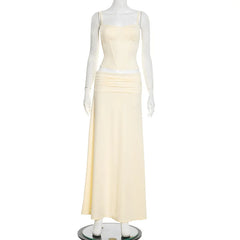 Yellow Spaghetti Strap Crop Top And Maxi Skirt Matching Set