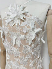 Halter Neck Embroidery Flowers Mini Dress